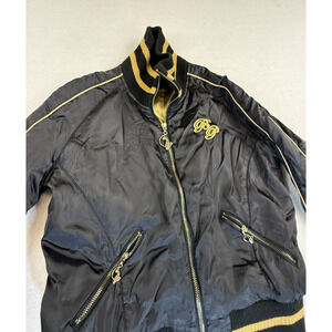 Vintage Y2K Baby Phat Down Hooded Cropped Bomber Jacket Black Size M Embroider